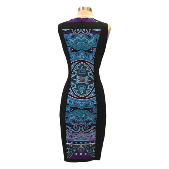 Tube midi dress, Size S, Round neck, Sleeveless, Paisley, Blue & Black, Cache - Picture 3 of 3
